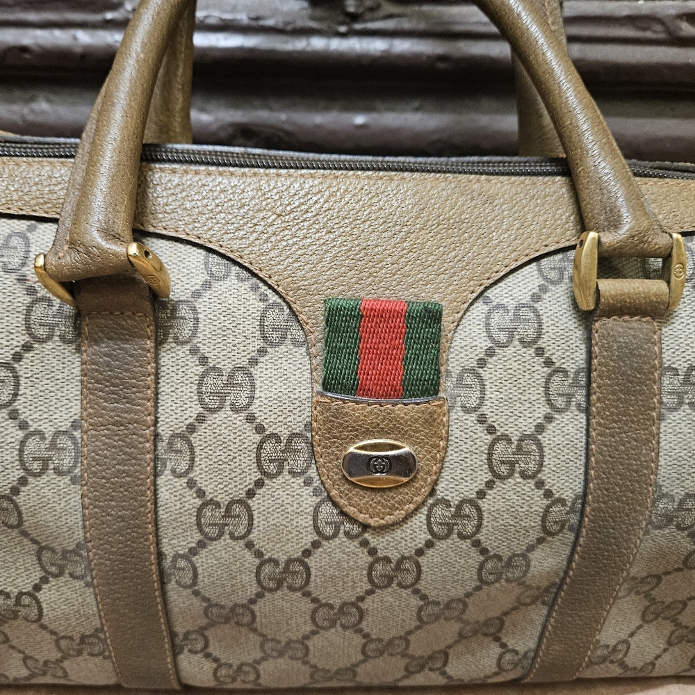 Gucci Beige and Brown Boston Women's Handbag Good Vintage Condition Authentic - Picture 2 of 13